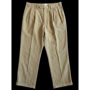 Vtg Ralph Lauren Tan Wool Pants 36x30 Double Pleated Front Broad Leg Cuffed 90s